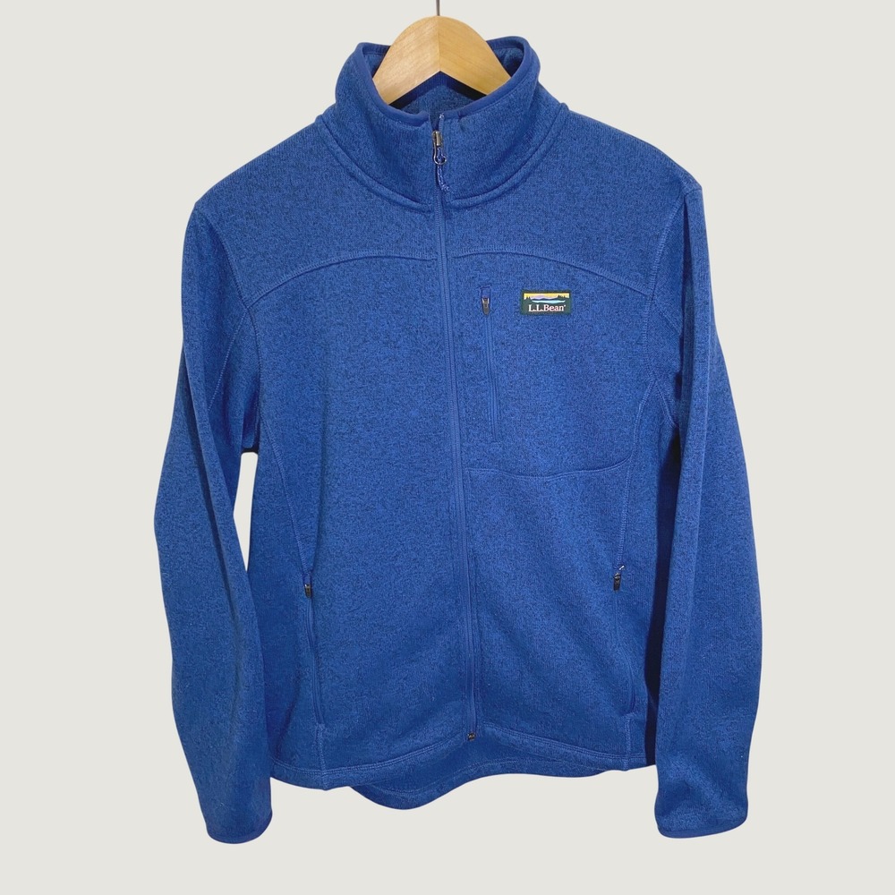L.L.Bean Sweater Fleece Jacket Mens M Blue Excellent Full Zip Mock Neck 504938 - Picture 2 of 9